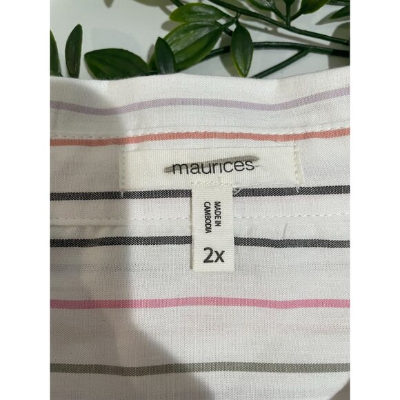 Maurices Womens Striped Button-Down Shirt 2X 100% Cotton White Multi-Color - Picture 7 of 13